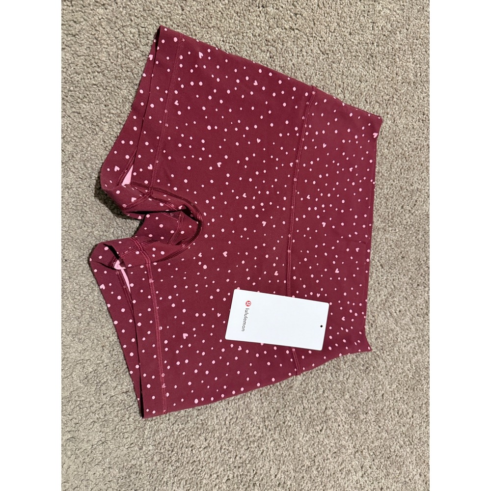 Lululemon Align No Line HR Short 4" Heart Scatter Dot Burgundy Bay Size 10 NWT